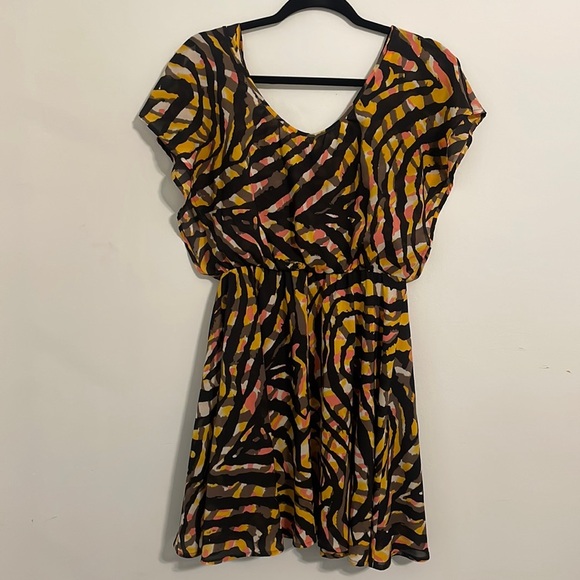 adorable black zebra stripe dress with pink & yellow form fitting small - Picture 1 of 2